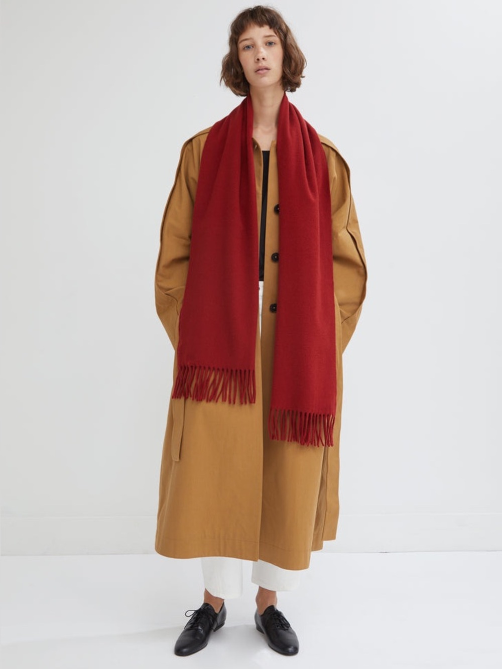 ACNE STUDIOS 100% Wool Scarf Shawl Fringe Red Made in Italy NWT - Picture 4 of 6